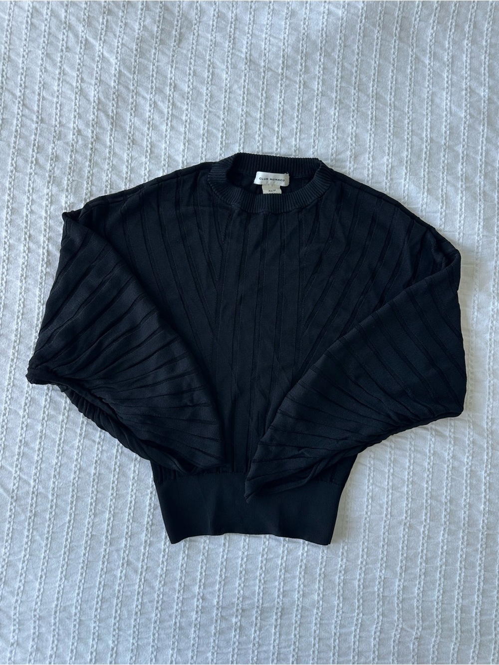 Club Monaco Black Ribbed Crew Sweater